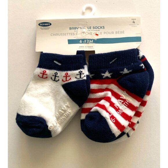 New Old Navy Boys Ankle Bootie Socks 6 12 months nautical red white blue 4 pair - Picture 1 of 2